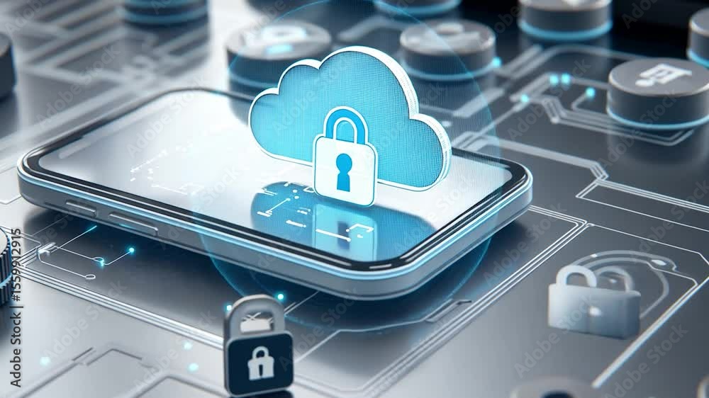 Poster futuristic smartphone with cloud computing icon