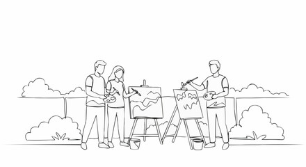 Obraz premium Group of people painting outdoors.