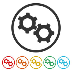 Simple gear icon. Set icons in color circle buttons