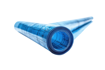 Rolled architectural blueprints planning design development engineering construction blue roll