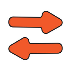 arrow pointing left right in circle orange for icon flat isolated on white, circle with arrow for button interface app, clip art arrow sign, arrow simple symbol for direction