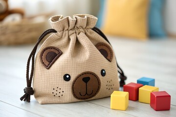 Adorable Bear-Themed Bag Featuring Colorful Cubes