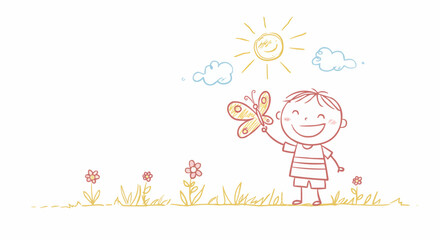 A joyful illustration of a child embracing the beauty of nature.