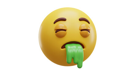Emoji Sickness:A cartoon emoji rendered in 3D with a sick expression and green mucus