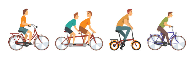 Obraz premium Man Character Riding Bicycle Enjoy Sport Vector Set