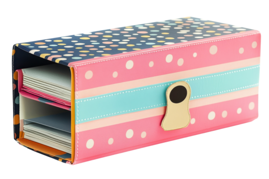 Colorful Polka Dot and Striped Photo Storage Box Organizer Album Keepsakes Cards Memories and Filing