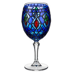 Beautiful wine glass crafted with stained glass art design showcasing elegant artistic detail PNG file isolated on transparent background cut out, clipping path, social media.
