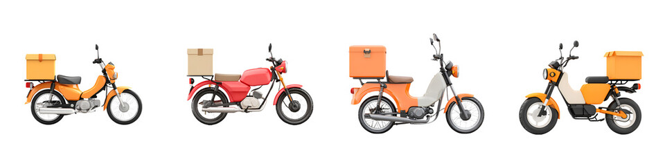 Delivery Motorbikes Set: Isolated Scooter Vehicles for Package Transport