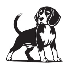 An energetic Beagle digital black silhouette, reflecting its spirited disposition - Beagle silhouette - Beagle Vector - Silhouette of Beagle - dog silhouette

