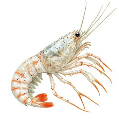 Shrimp, . A close-up of cooked shrimp arranged on a white plate, garnished with lemon wedges and fresh herbs, isolated on transparent background