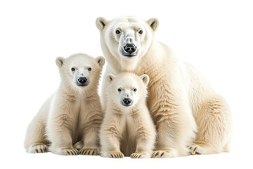 Fototapeta premium Majestic Polar Bear Family Portrait Mother and Cubs in a Loving Pose on Black Background Arctic