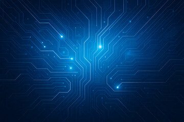 Blue glowing micro circuit background futuristic neural network design electronic motherboard pattern digital technology template for artificial intelligence project