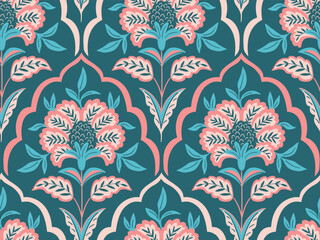 Vector seamless traditional Indian paisley pattern. Digital textile design Beautiful ethnic style. Damask colorful seamless floral seamless pattern for fabric or wallpaper