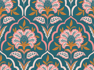 Vector seamless traditional Indian paisley pattern. Digital textile design Beautiful ethnic style. Damask colorful seamless floral seamless pattern for fabric or wallpaper
