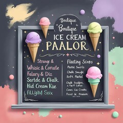 Chalkboard Ice Cream Parlor Menu with Pastel Cones