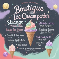 Chalkboard Ice Cream Parlor Menu with Pastel Cones