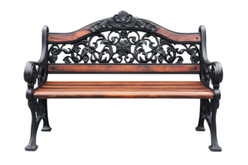 Ornate Bench Detailed Black Cast Iron and Wood Garden Seating Antique Outdoor Furniture Park Decor