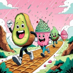 Running Avocado and Ice Cream Characters Race