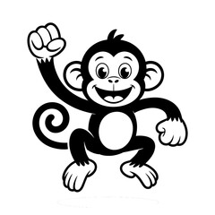 Fototapeta premium Cheerful cartoon monkey waving happily in a playful pose with a bow tie and friendly expression