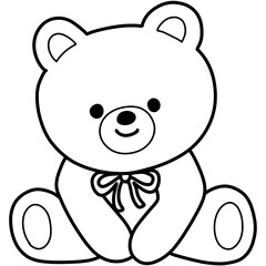 Hand drawn cartoon illustration outline of a teddy bear with a bow tie 