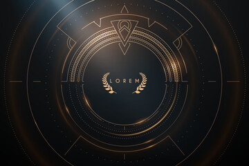 Ornate golden circle frame with light effect
