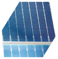Isolated macro solar panel cell on transparent background. Clean energy tech element for design or...