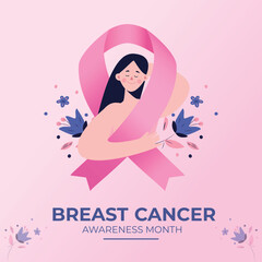 Realistic Breast cancer awareness month Horizontal banner
