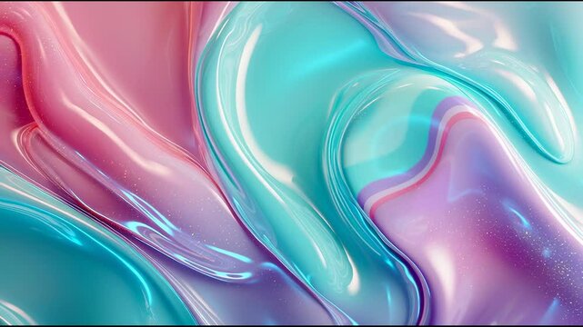 pastel liquid abstract animation with glossy flowing waves in pink blue purple, vibrant smooth gradient background perfect for modern presentations, overlays, motion graphics, intros, luxury video 4k