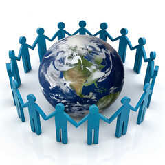 Paper people holding hands in a circle around Earth, symbolizing global unity and cooperation.