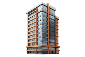 Tall office building realistic image isolated on transparent background. Realistic Urban Office Building Isolated for Architectural Projects.