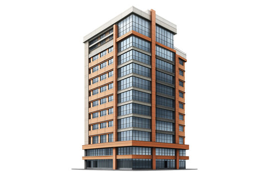Fototapeta Tall office building realistic image isolated on transparent background. Realistic Urban Office Building Isolated for Architectural Projects.
