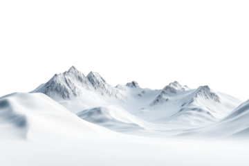 White Snow Hills and Mountains Landscape Isolated on White Background. Winter Snow Hills and Mountain Scene Isolated for Design Projects.