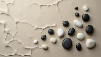 Zen Stone Arrangement with Pebbles on Sand – Top-Down View