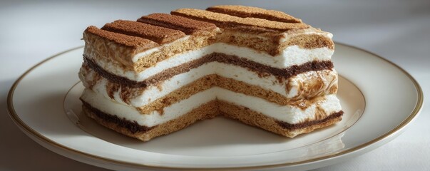 Cardio risk of sugar intake and plaque formation concept. Delicious layered dessert featuring cream and chocolate.