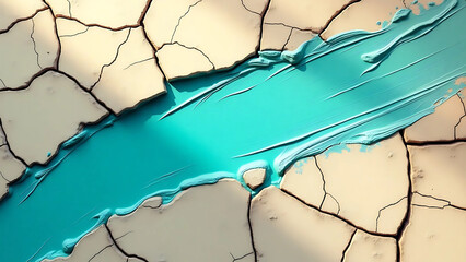 Brush Stroke of Turquoise Paint on Cracked Stone Surface – Artistic Texture