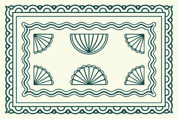 Vintage Coastal Stamp Frames Squiggle Borders & Shell Designs