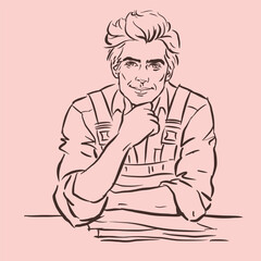 a man in a worker's uniform is posing vector for illustration card decoration