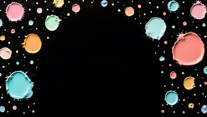Modern Color Palette with Circular Paint Blobs on Black Background