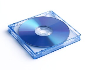CD In Case. Blank Plastic CD Case for Audio Backup with Blue Background