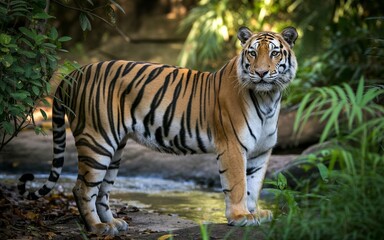 Fototapeta premium Majestic Tiger in Lush Green Forest Habitat