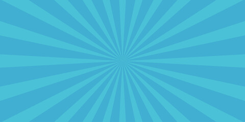 Retro comic book burst design in teal and light blue with sunbeams radial rays and textured illustration suitable for posters and announcements.