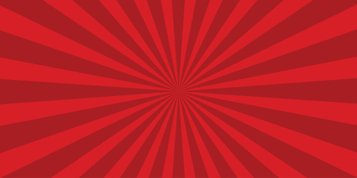 Vibrant red burst graphic design of comic style sunbeams radiating from a central point for creative projects and design elements