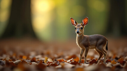 Cute Mouse-Deer Standing on Forest Floor with Sunlight – Wildlife Photography