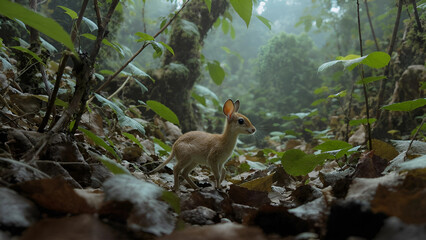 Mother Mouse-Deer with Baby in Jungle – Rare Wildlife Family Moment