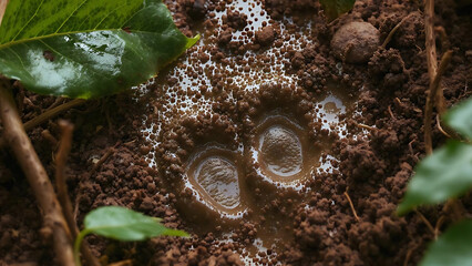 Close-Up of Mouse-Deer Footprints in Wet Mud – Elusive Wildlife Concept