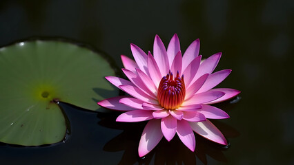 Vibrant Pink Water Lily in Full Bloom on Calm Water