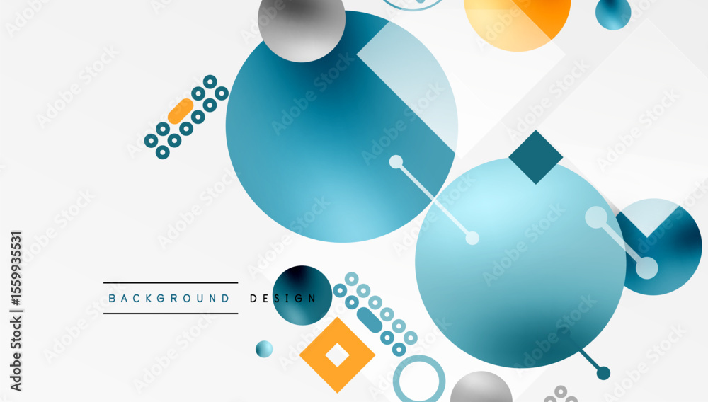Poster abstract geometric shapes, vibrant colors, modern design elements. circles, squares, lines create dy