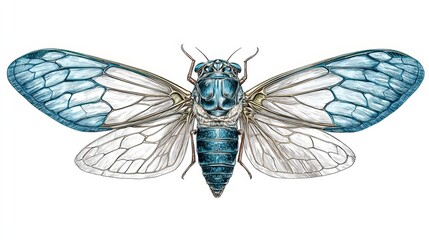 Cicada Wings. Hand-drawn Illustration of Insect Wings on White Background