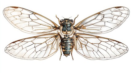 Cicada Wings. Hand-drawn Insect Wings Isolated on White Background