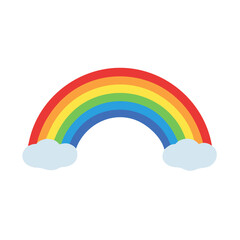 Bright colorful rainbow with clouds isolated on transparent background